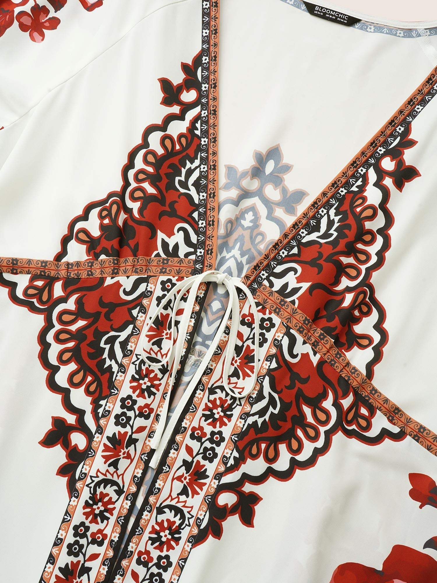 Boho Print Ties Raglan Sleeve Flutter Hem Kimono