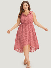 Plain Ruffle Trim Pocket Tie Neck Lace Up Dress