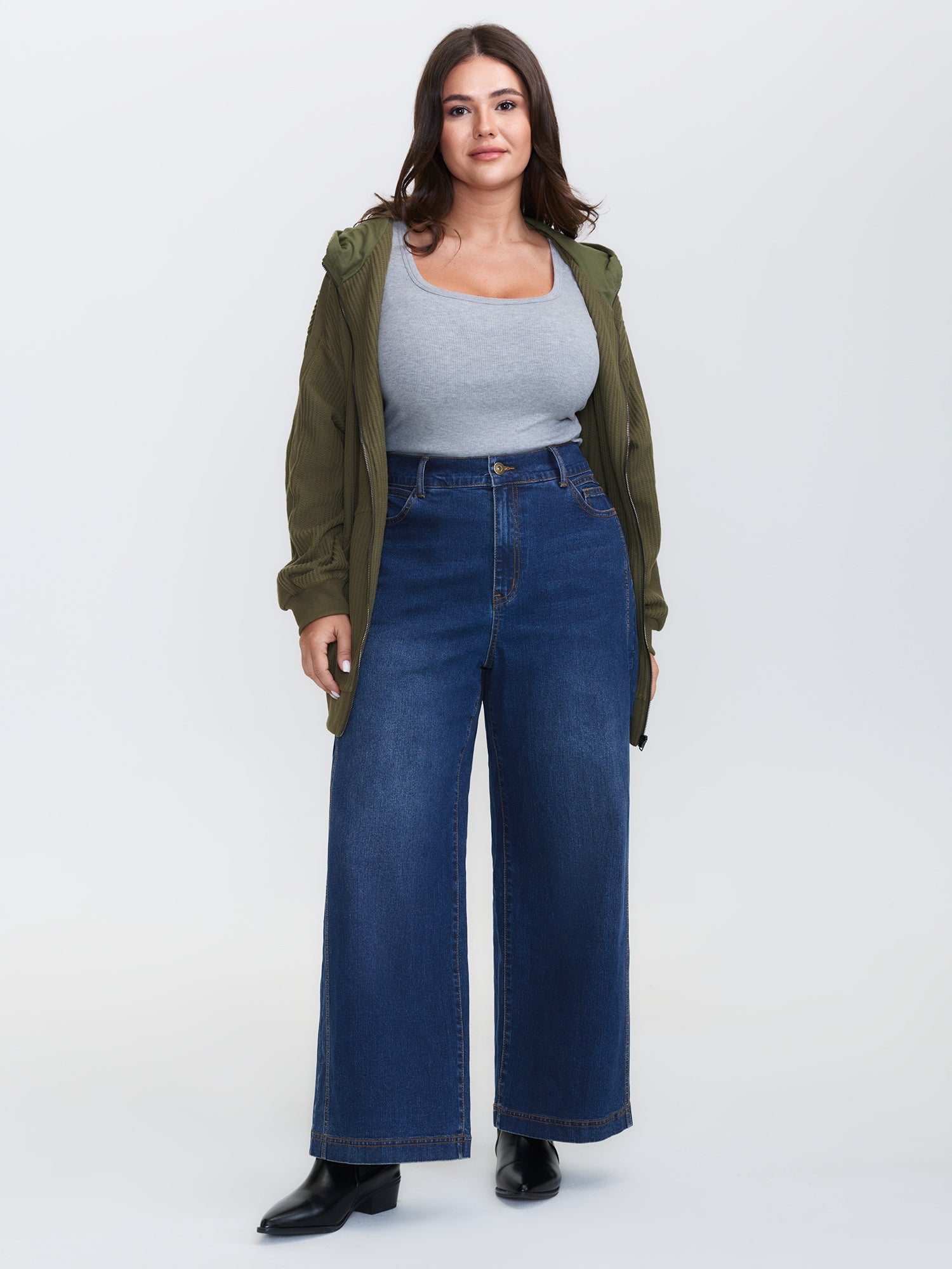 Stretchy Waistband Wide-Leg Jeans