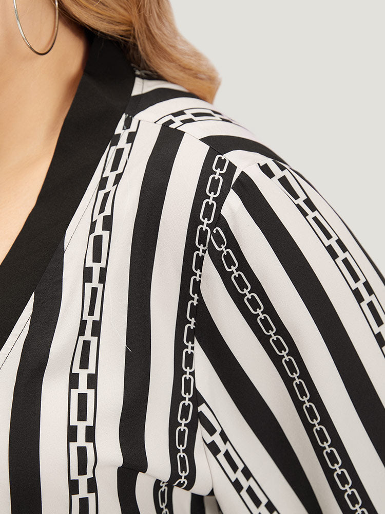 Striped Patchwork Contrast Open Front Kimono