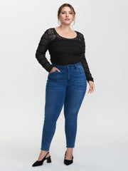 Sheer Textured Scoop Neck Bodysuit