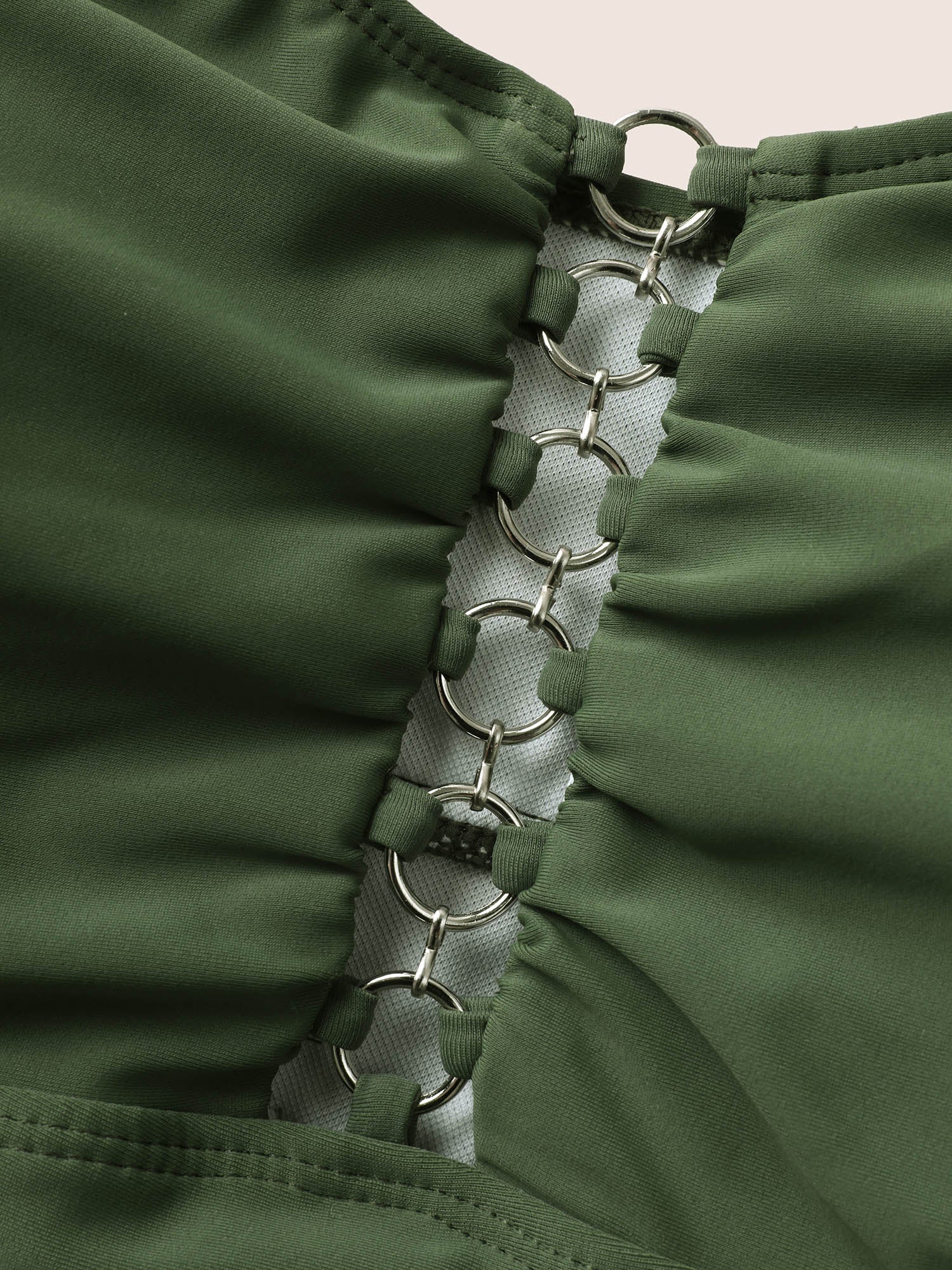 Solid O Ring Buckle Detail Ruffle Trim Swim Dress