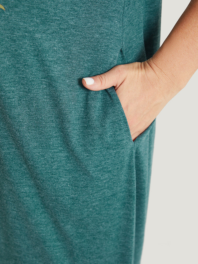 Floral Print Roll Sleeve Pocket V Neck Dress