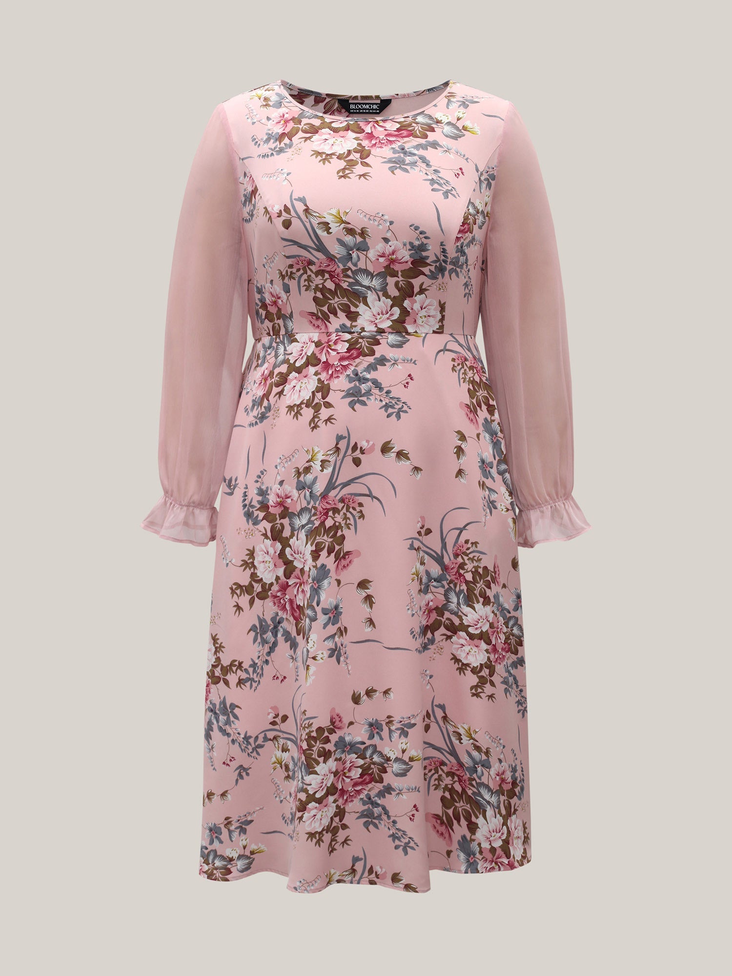 Floral Print Spliced Waist Cinched Midi Dress