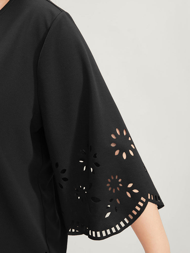 Solid Laser Cut Scalloped Trim T-shirt