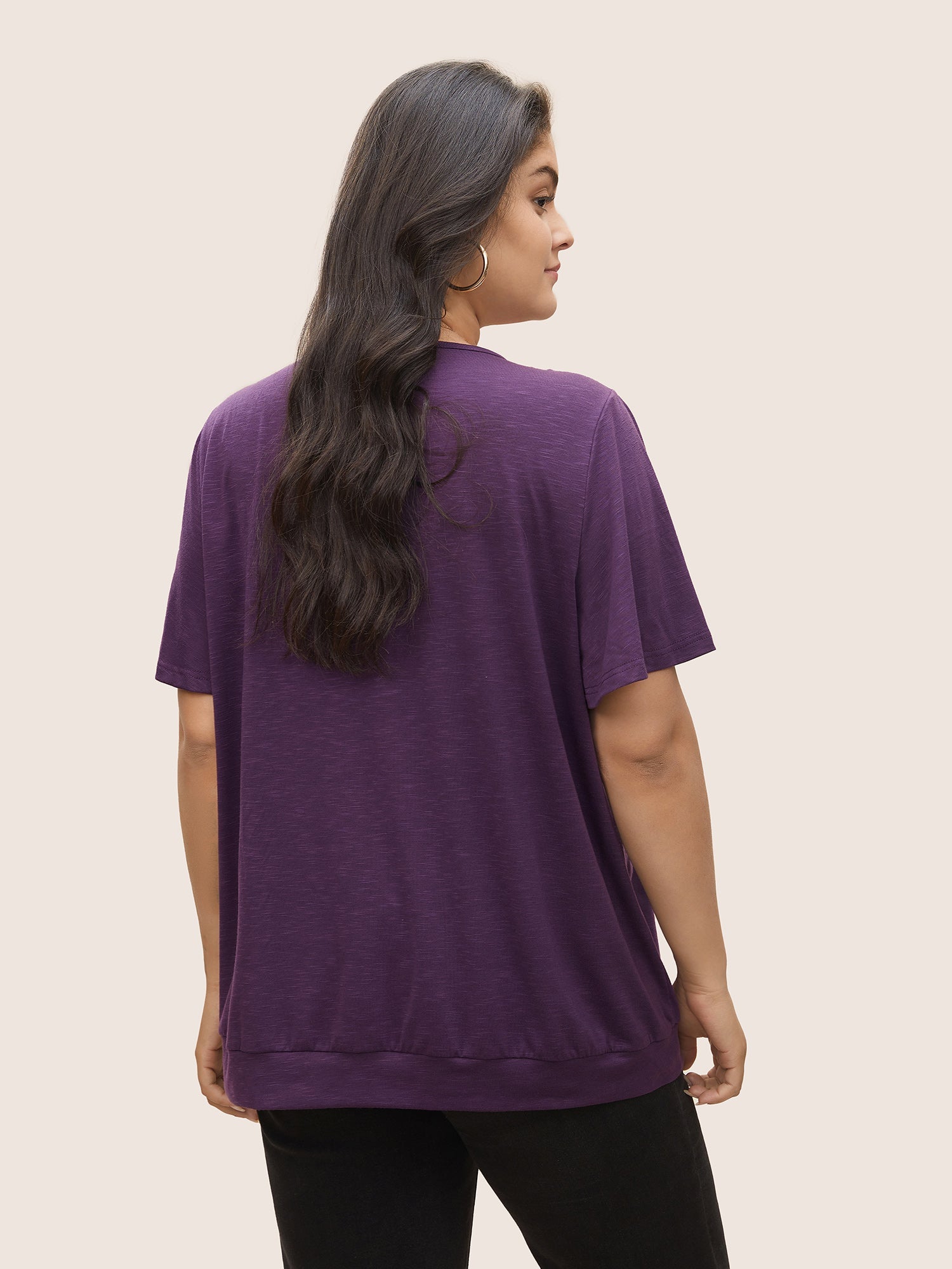 Solid Plicated Detail Flutter Sleeve T-shirt