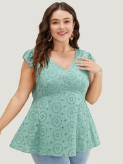 Solid Broderie Anglaise Ruffles Cap Sleeve Tank Top