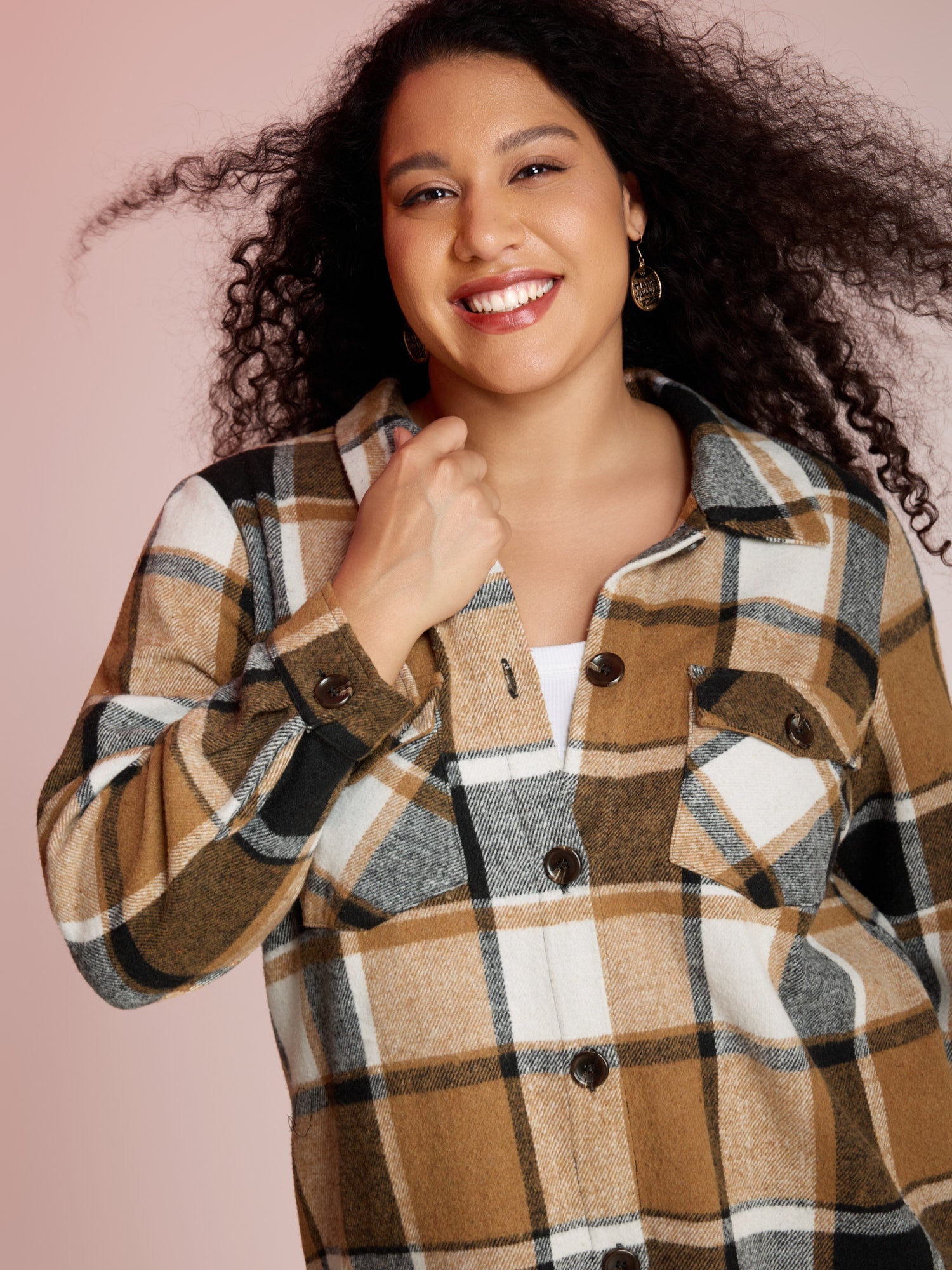 Plaid Chest Pockets Long Jacket