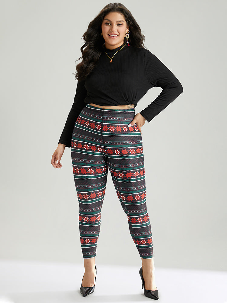 Snowflake Striped Very Stretchy Ankle Leggings