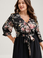 Floral Contrast Belted Wide-Leg Jumpsuit