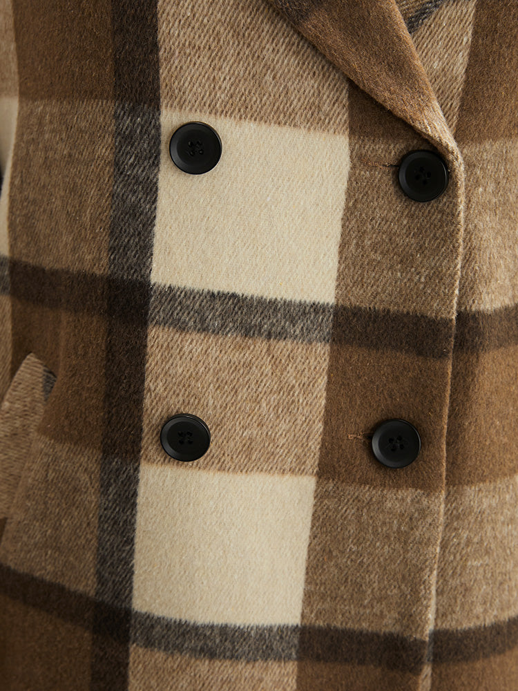 Plaid Suit Collar Double Breasted Pocket Blazer