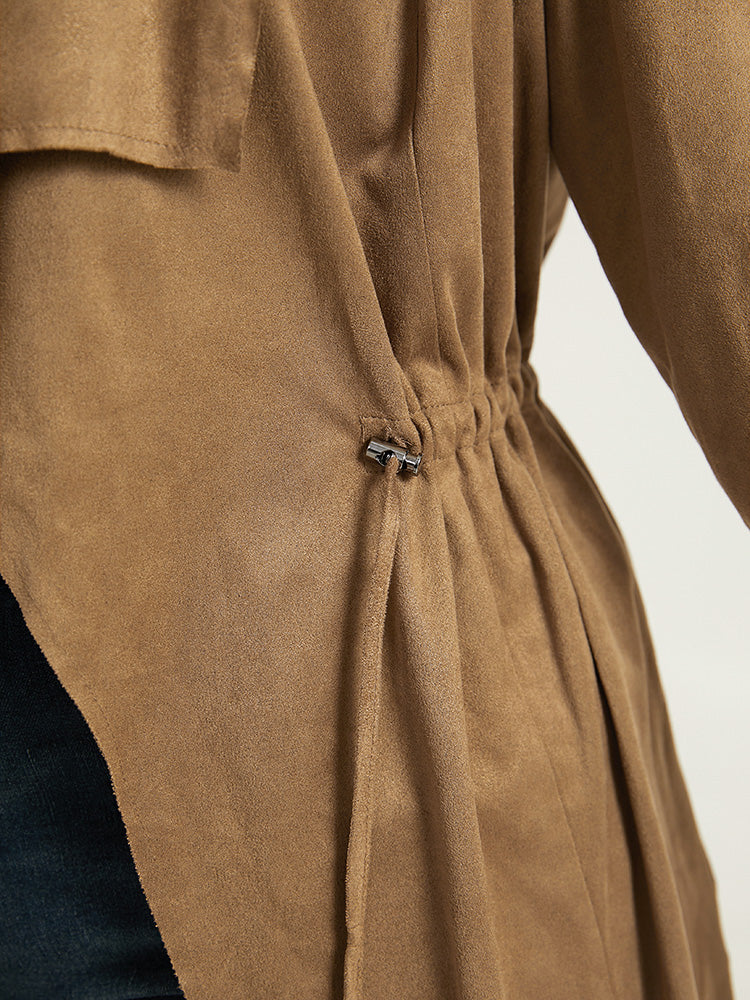 Asymmetrical Neck Drawstring Tab Sleeve Coat