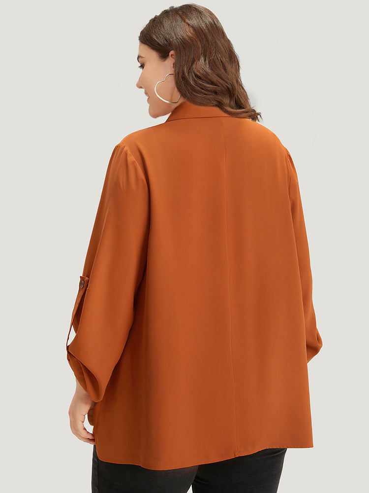 Plain Button Up Tab Sleeve High Low Hem Blazer