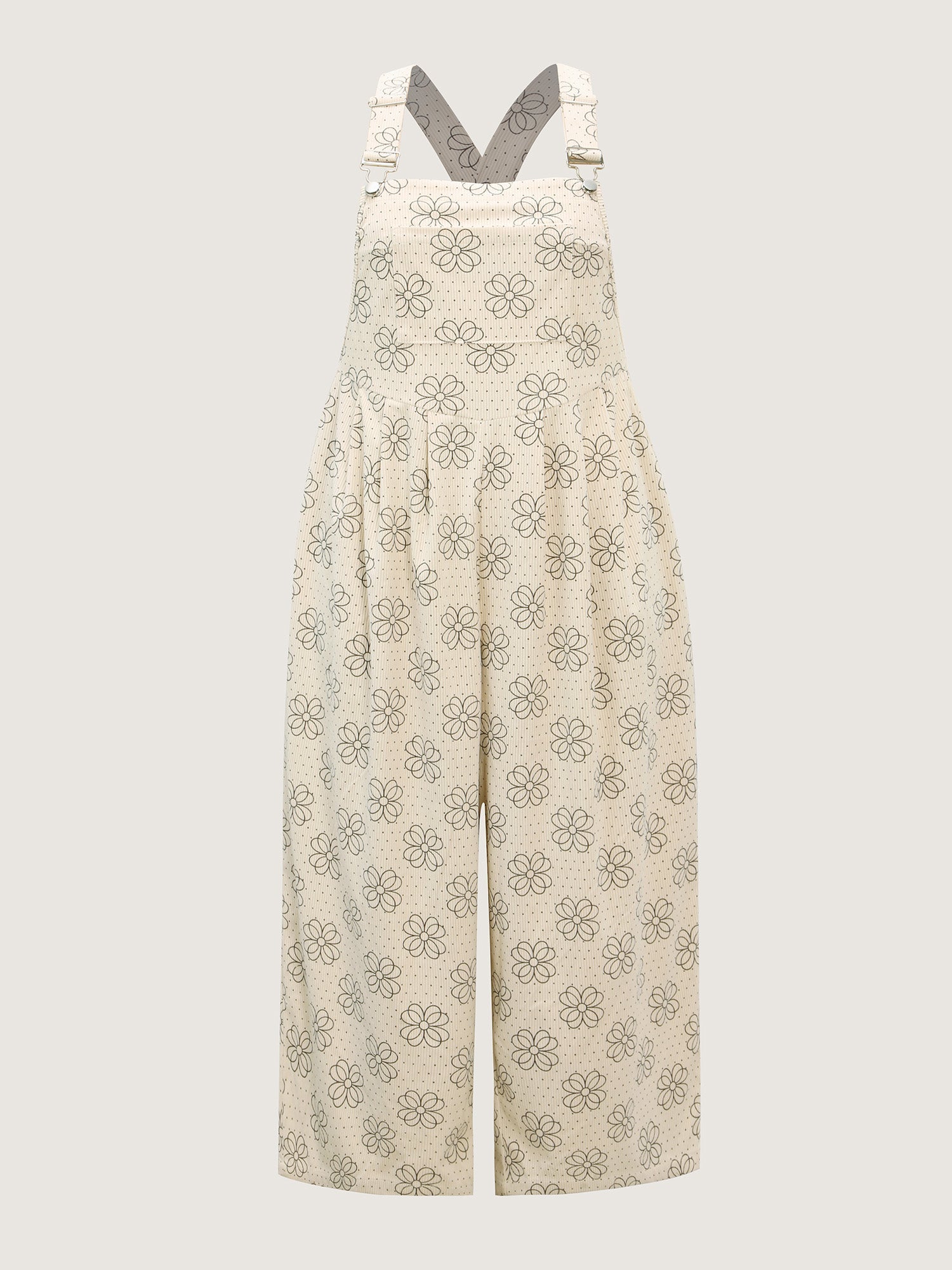 Floral Print Corduroy Pockets Jumpsuit