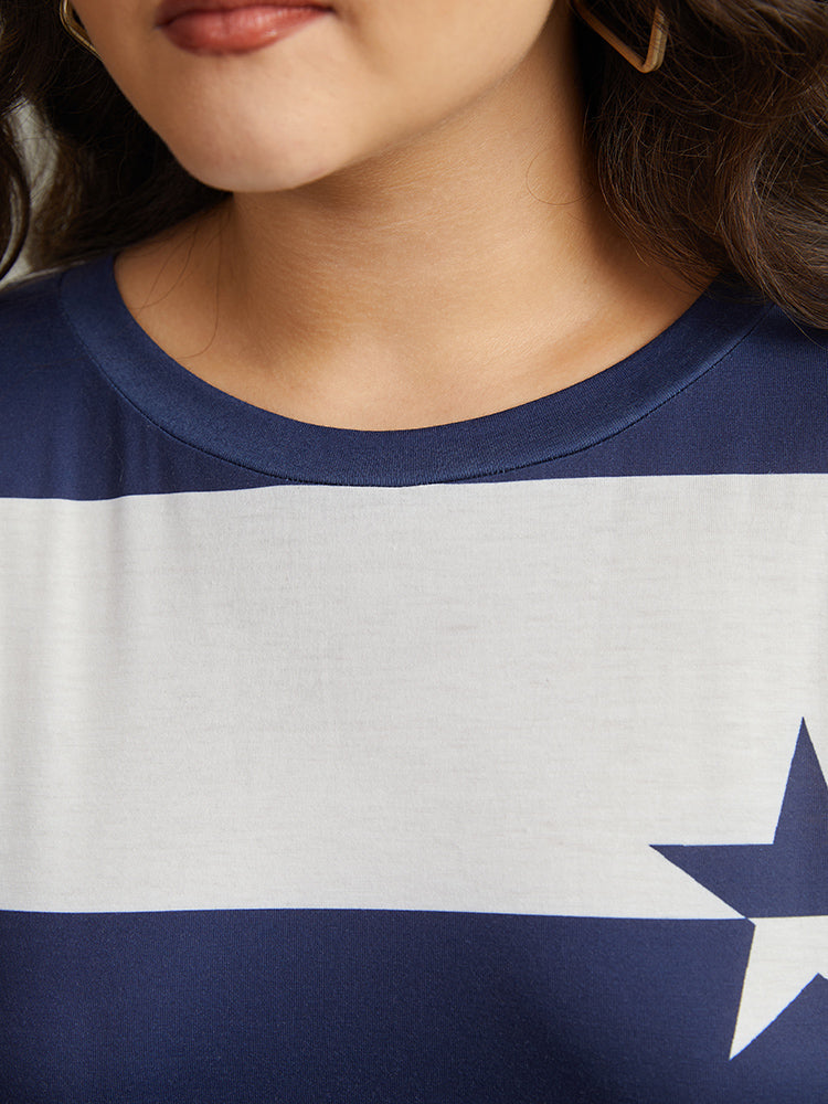 Striped & Star Contrast Crew Neck T-shirt