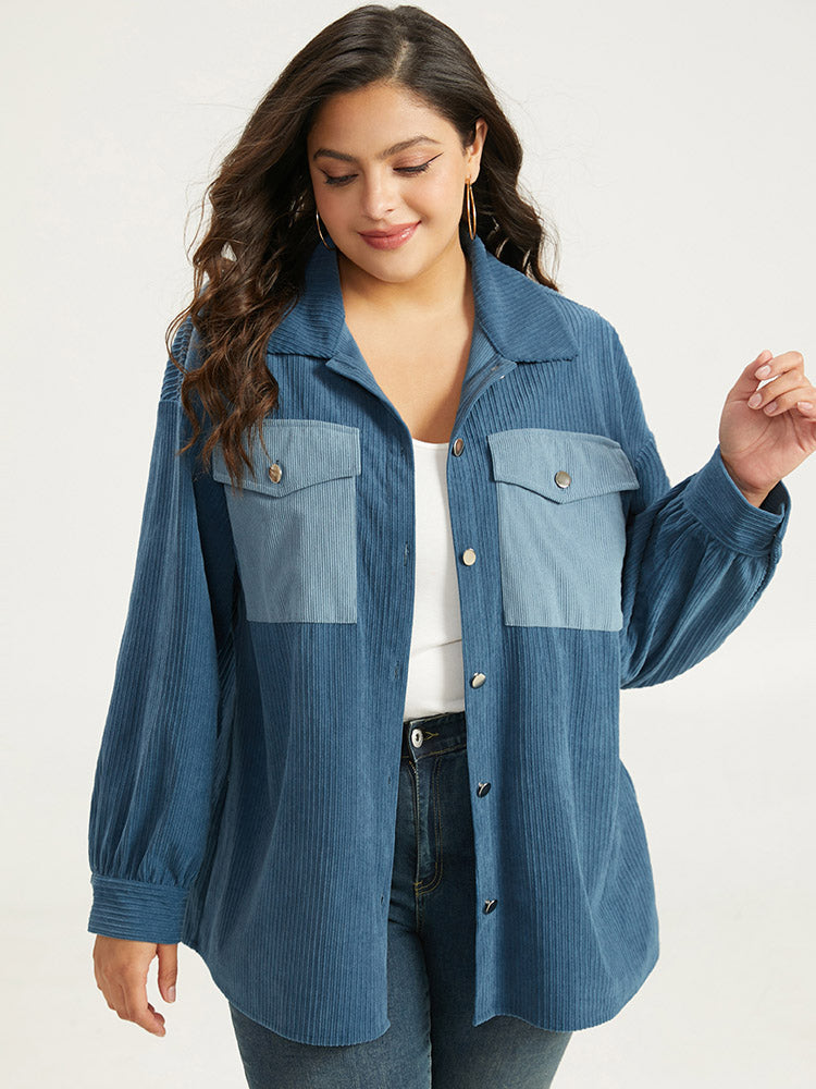Two Tone Flap Pocket Button Up Corduroy Coat