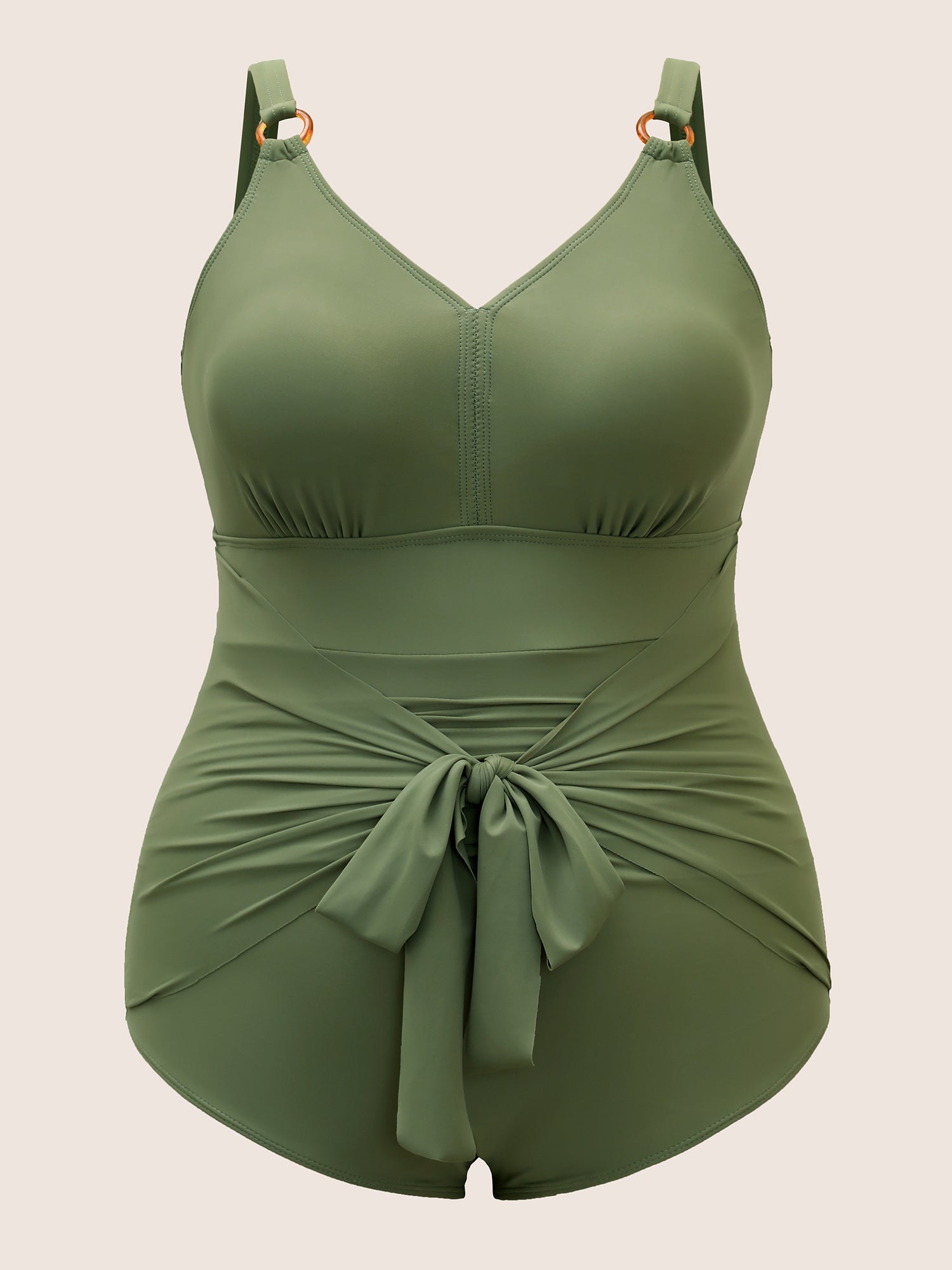 Solid Buckle Detail Tie Knot One Piece Swimsuit