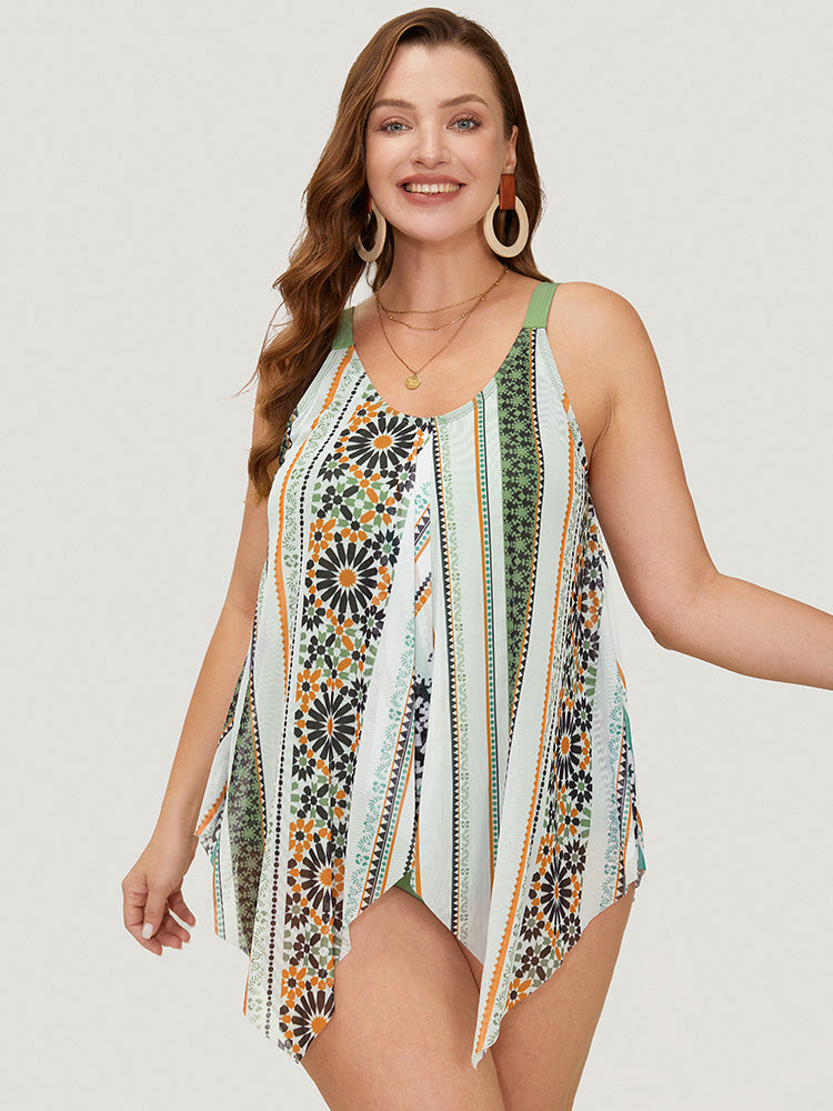 Bandana Print Split Hanky Hem One Piece Swimsuit