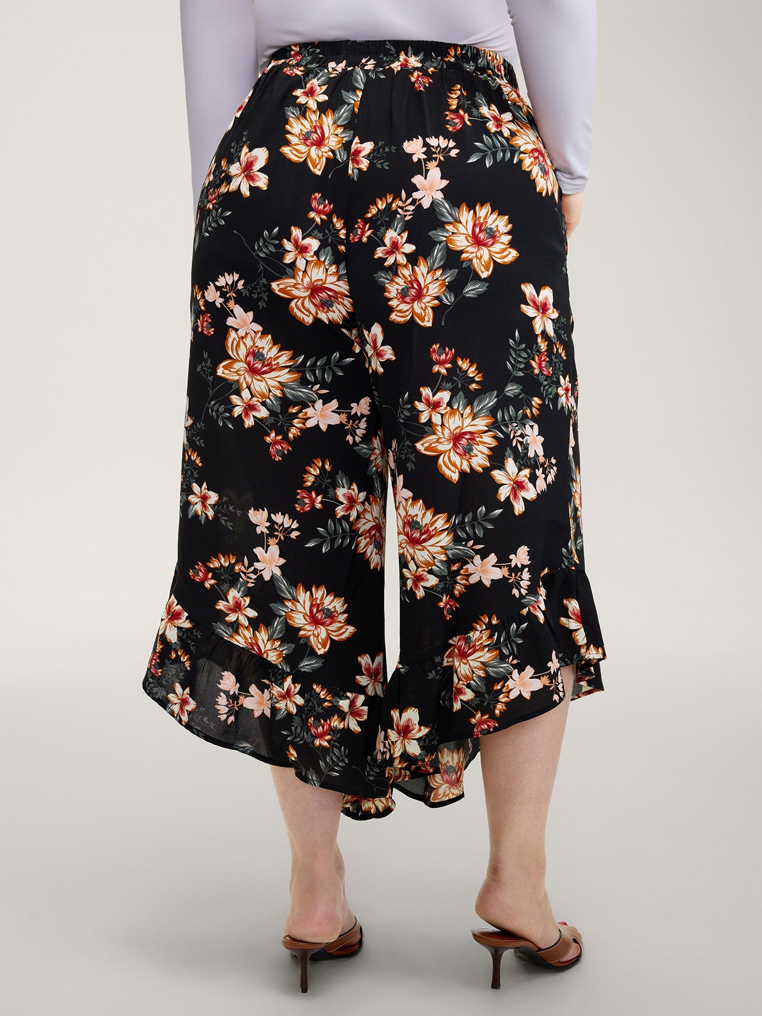 Floral Print Ruffled Wide-Leg Pants