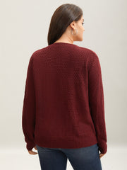 Solid Pointelle Knit V Neck Loose Knit Top