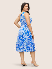 Silhouette Floral Print One Shoulder Belted Dress