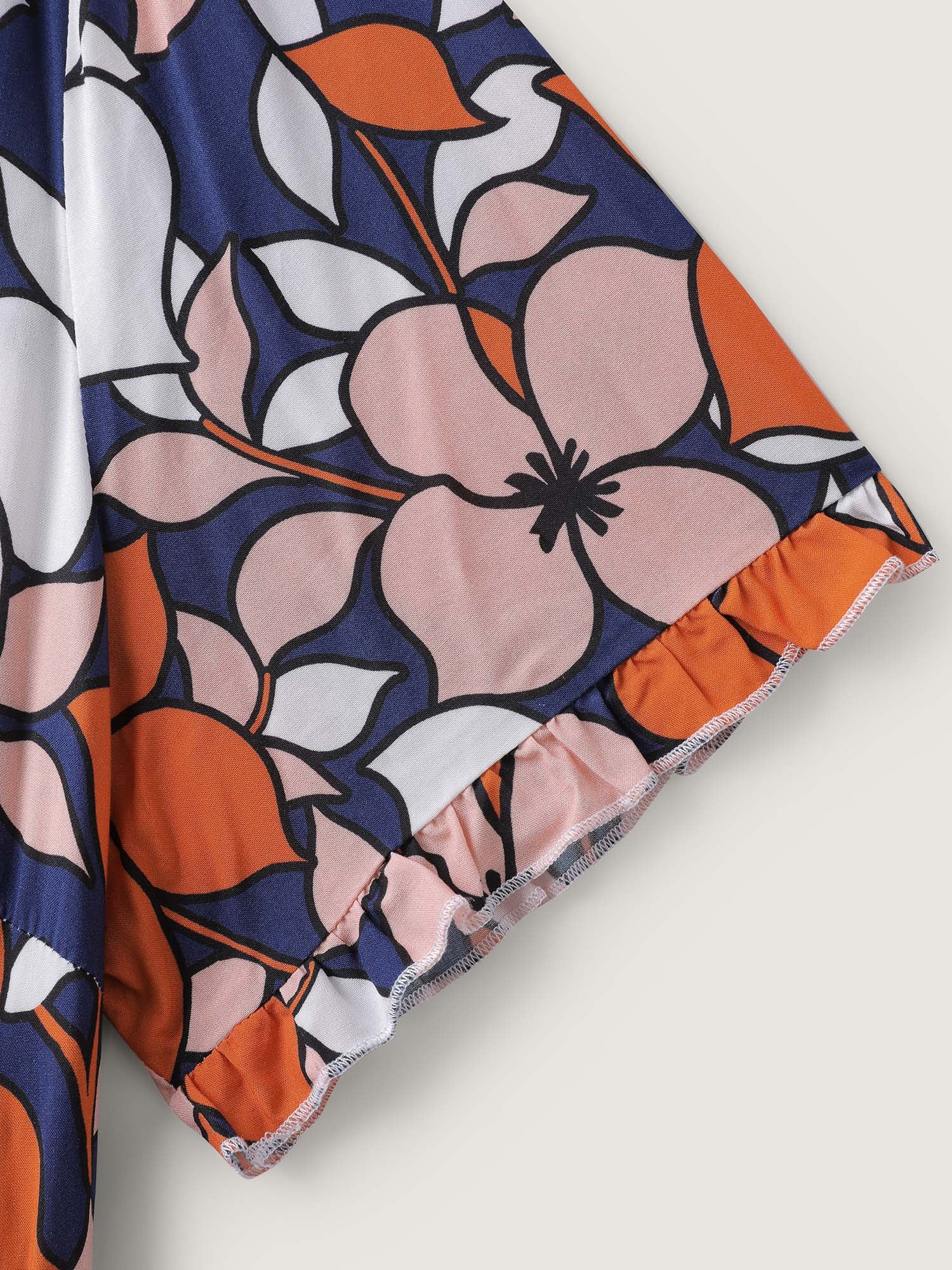 Floral Print Shirred Notched Neckline Midi Dress