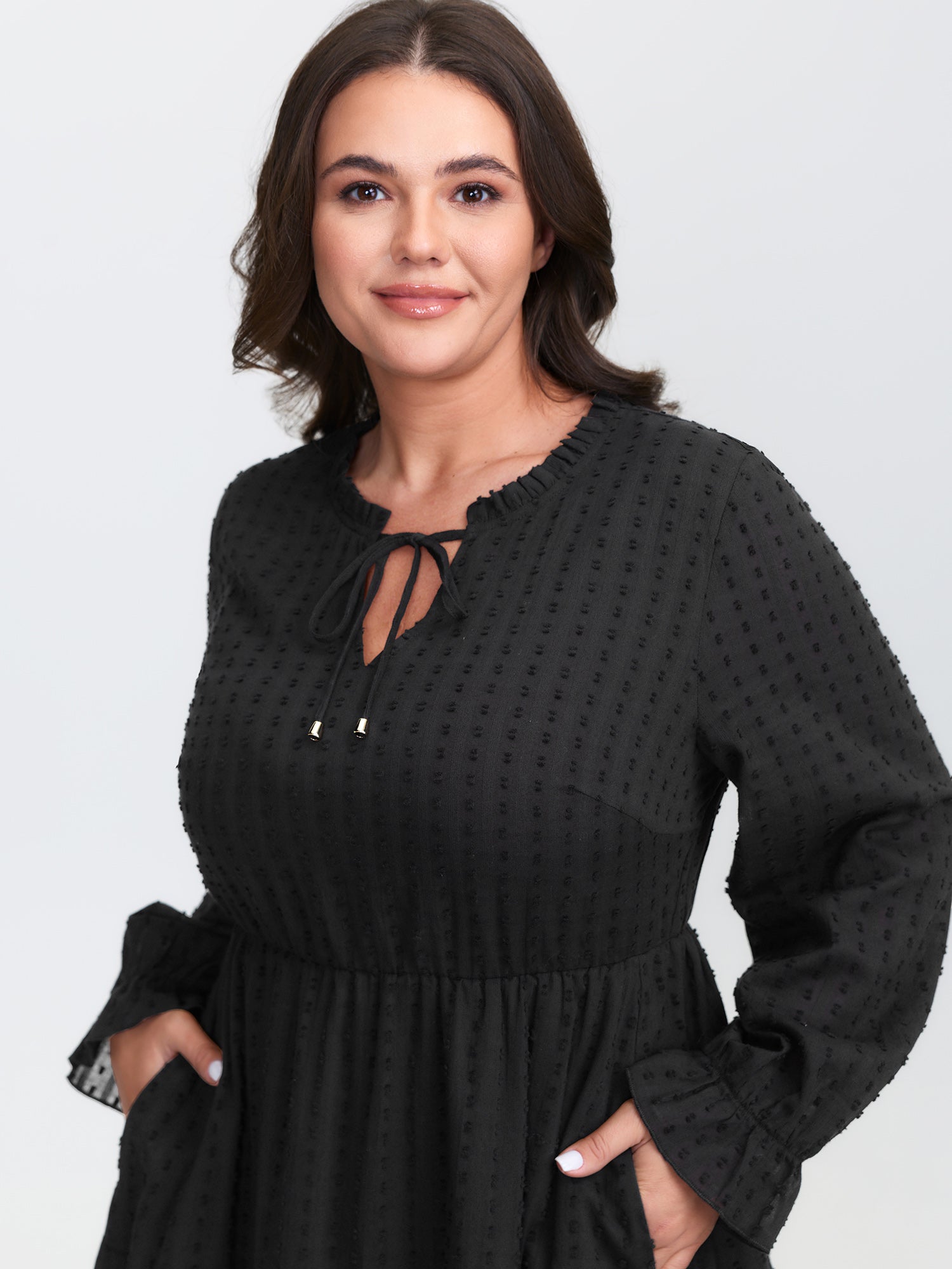 Ruffled Tiered Drawstring Neckline Maxi Dress