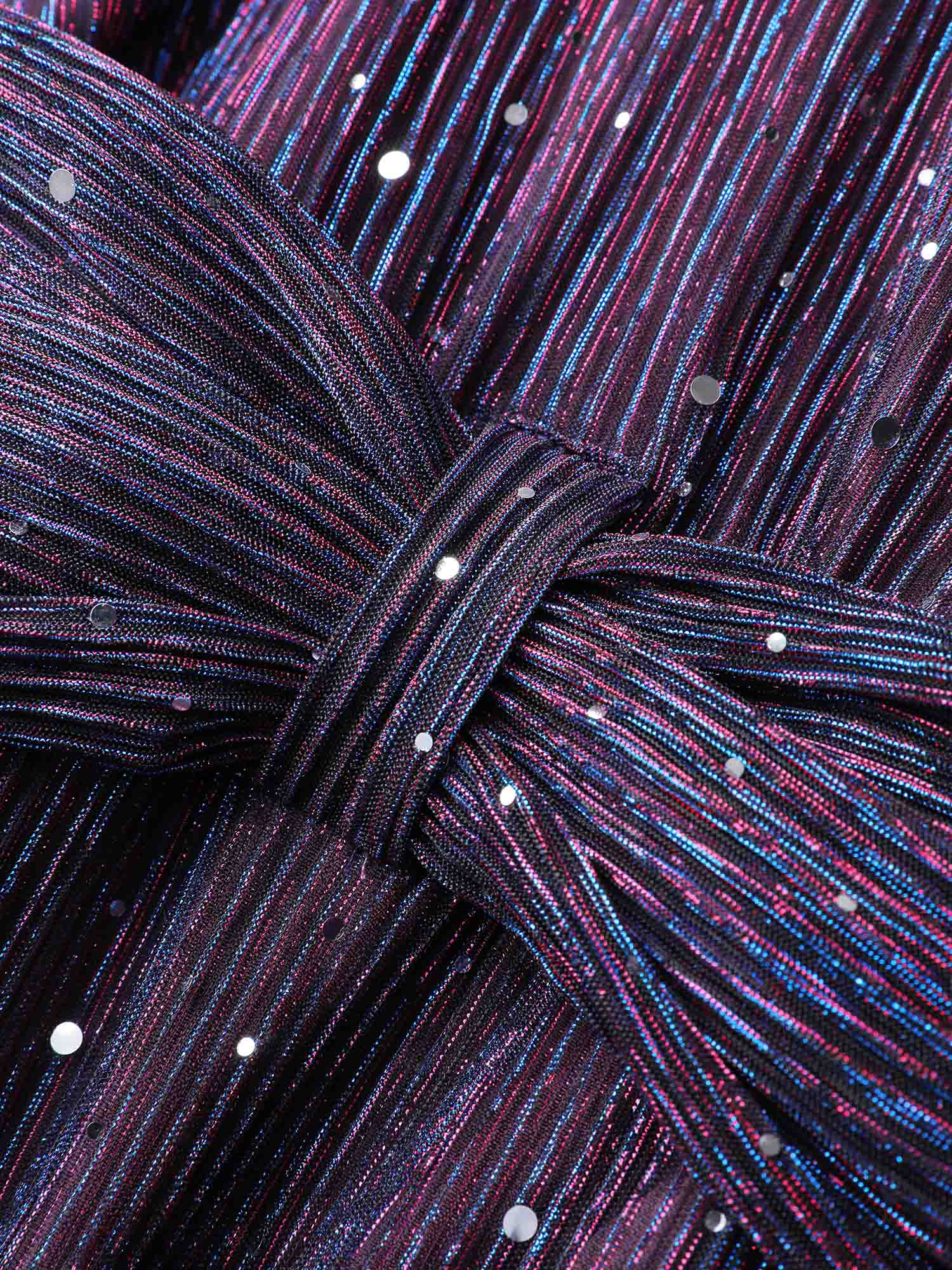 Shimmery Pleated-Waist Pockets Knee-Length Dress