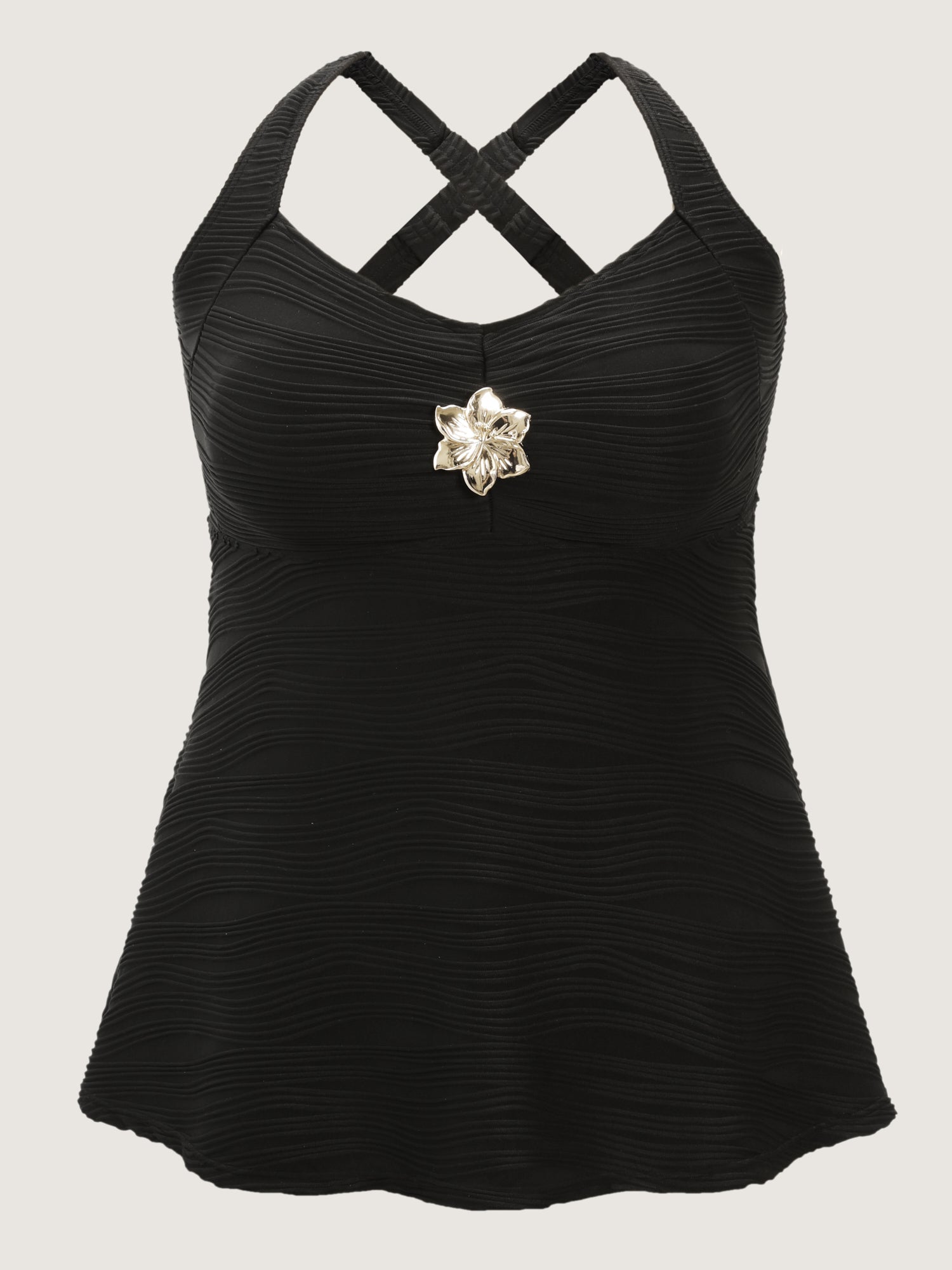 Floral Metallic Button Textured Swim Top