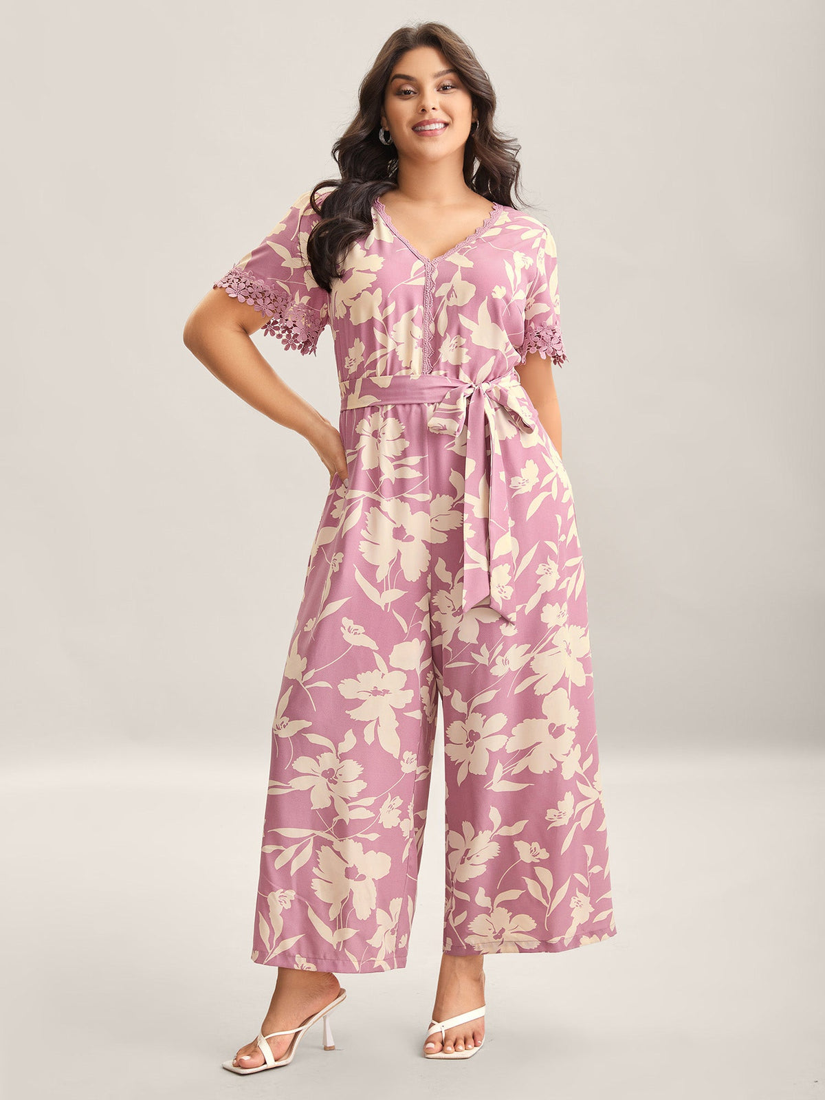Floral Print Back Tie Jumpsuit