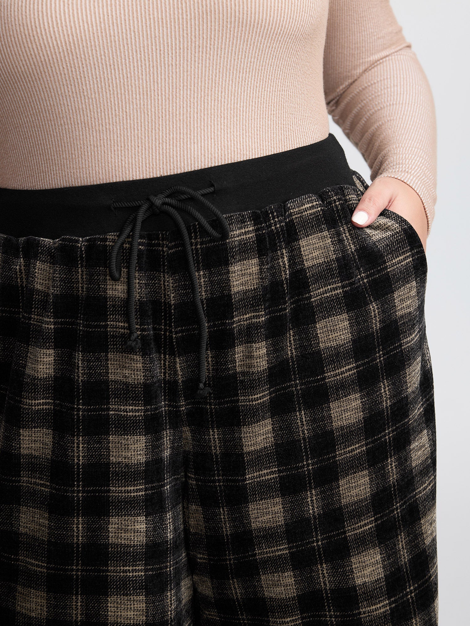 Supersoft Plaid Color Contrast Wide-Leg Pants