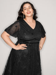 Sequin Embroidery Triangular Waist Maxi Dress