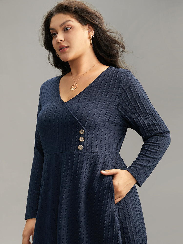 Solid Appliques Button Detail Elastic Waist Dress