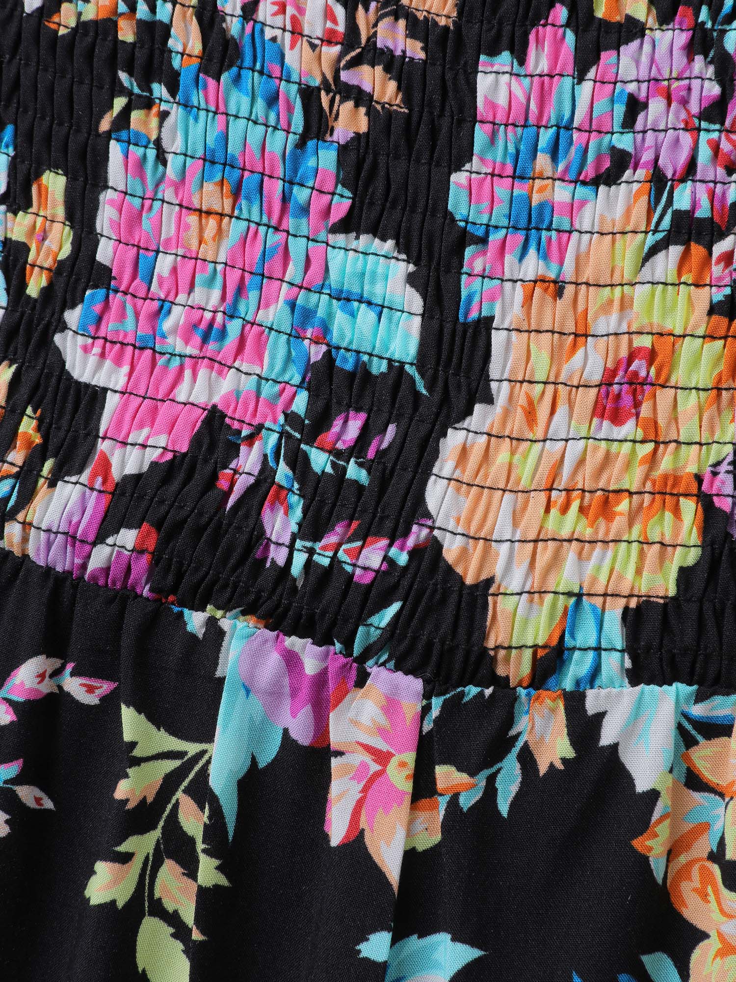 Floral Print Bust-Ease Shirred Jumpsuit