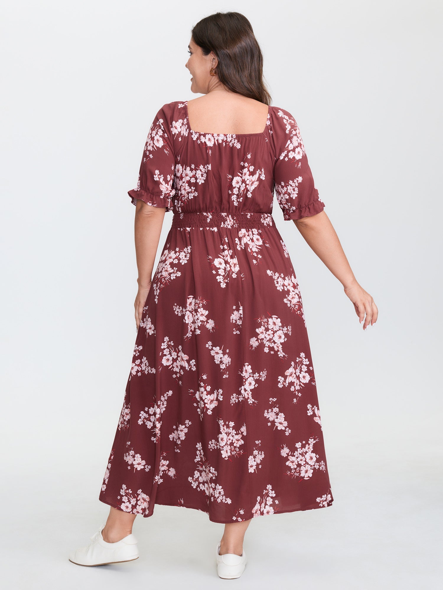 Floral Print Shirred Maxi Dress
