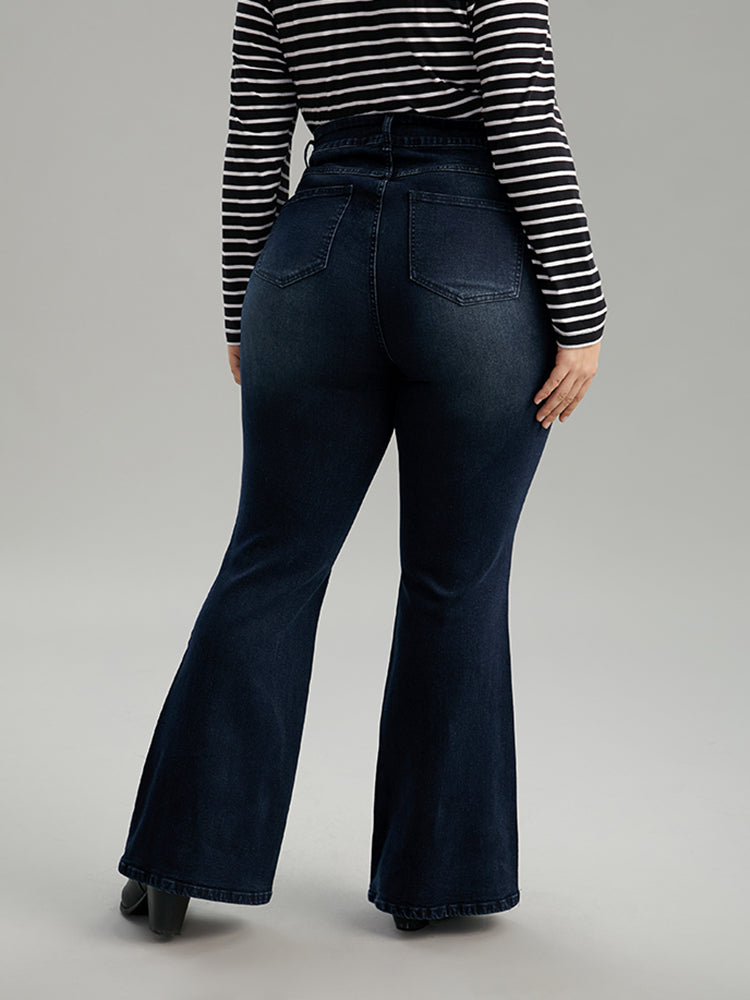 Flare Leg Very Stretchy Pleated Patchwork Jeans
