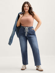 Sand Wash Drawstring Straight Leg Jeans