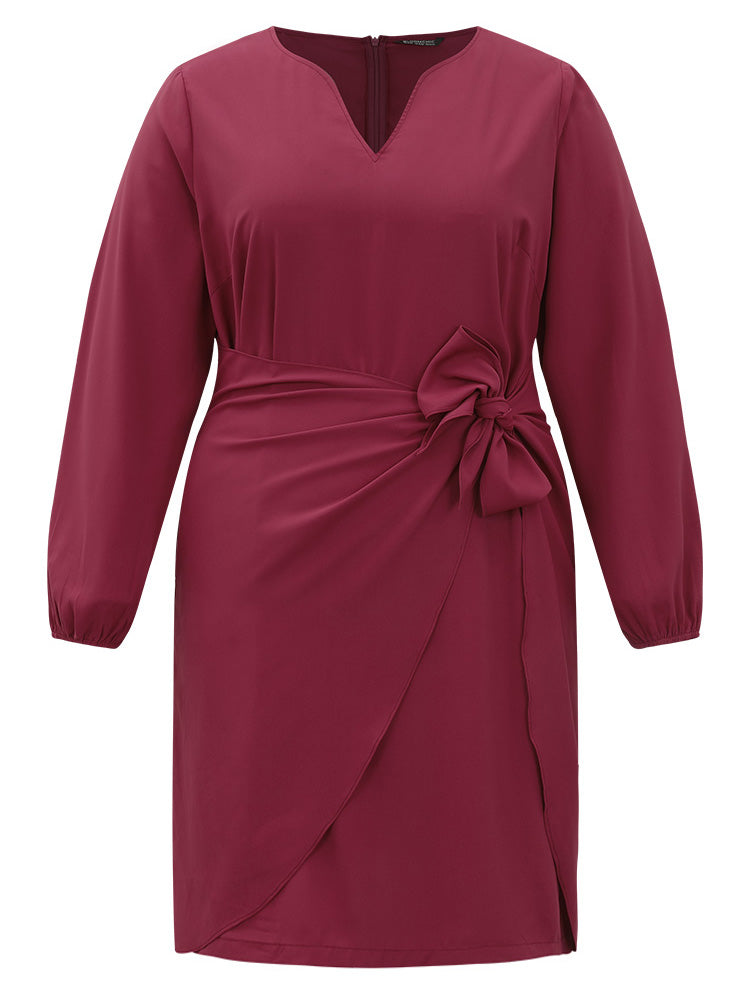 Anti-Wrinkle Solid Ties Lantern Sleeve Dress