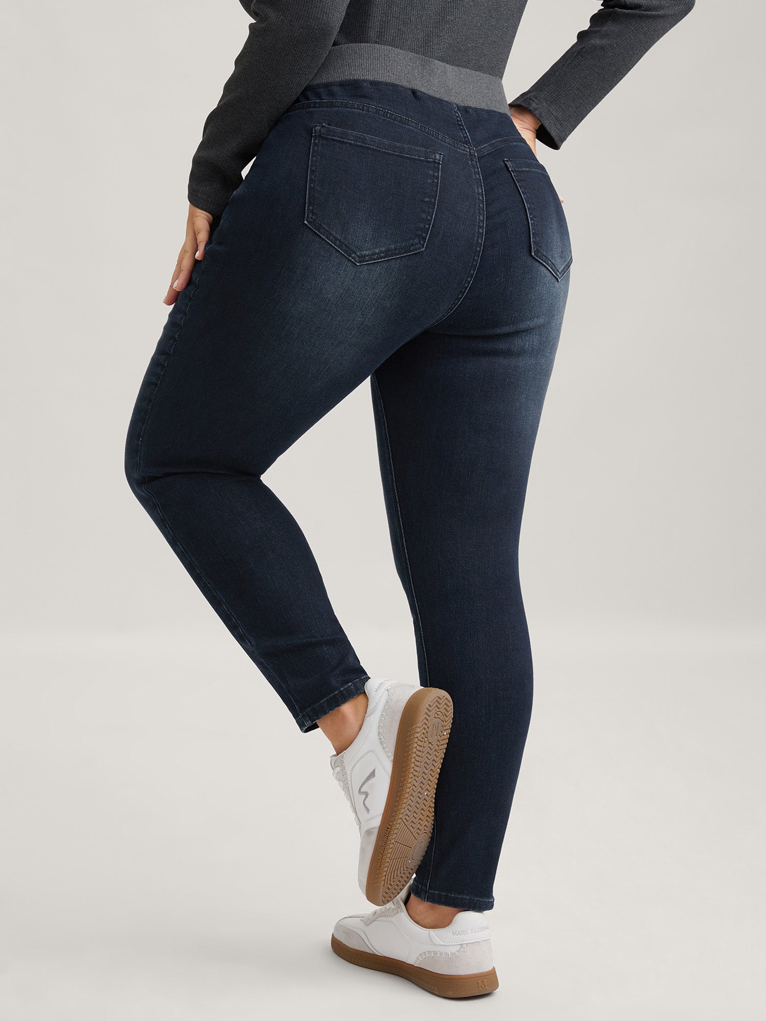 Stretchy Whiskered Waist Skinny Knit Jeans