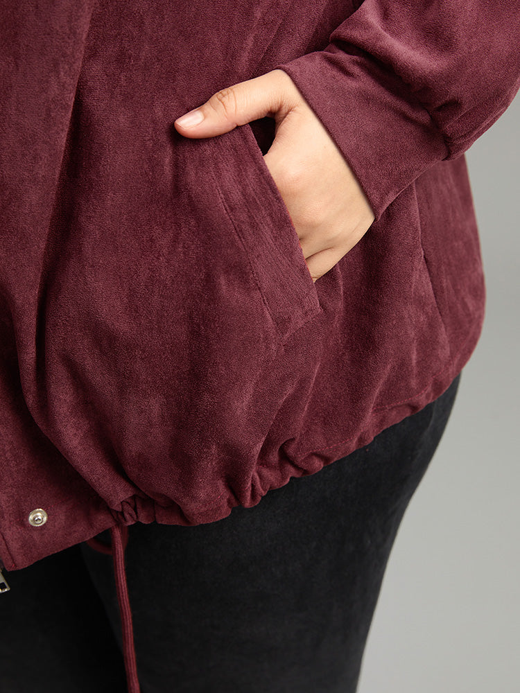 Plain Pocket Zipper Fly Drawstring Jacket