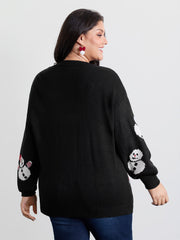 Snowman Jacquard Round Neck Pullover