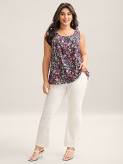 Floral Print Pleated Neck Tank Top