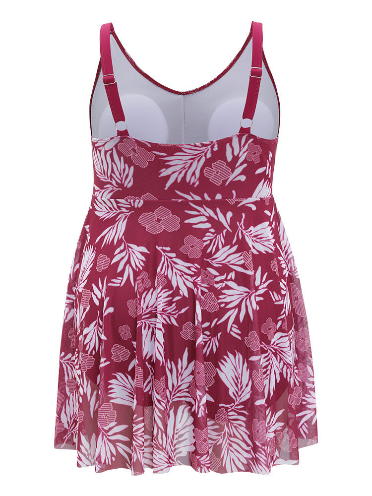 Floral Print Adjustable Straps Flutter Split Hem Swim Dress