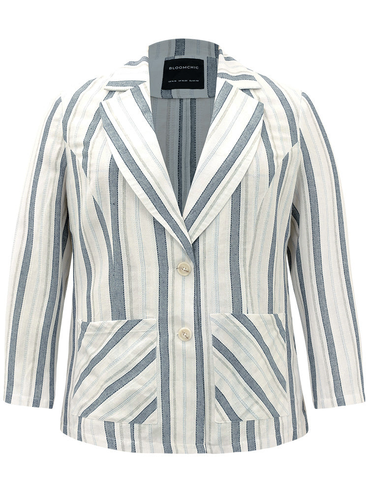 Striped Suit Collar Pocket Blazer
