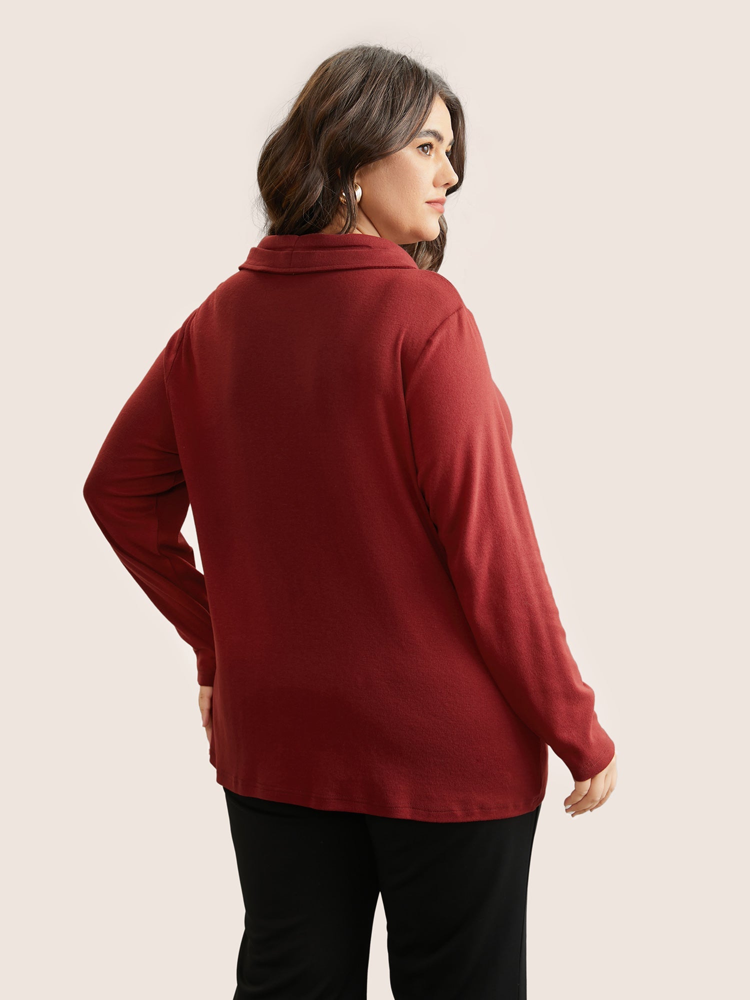 Plain Button Detail Wrap Hem T-shirt