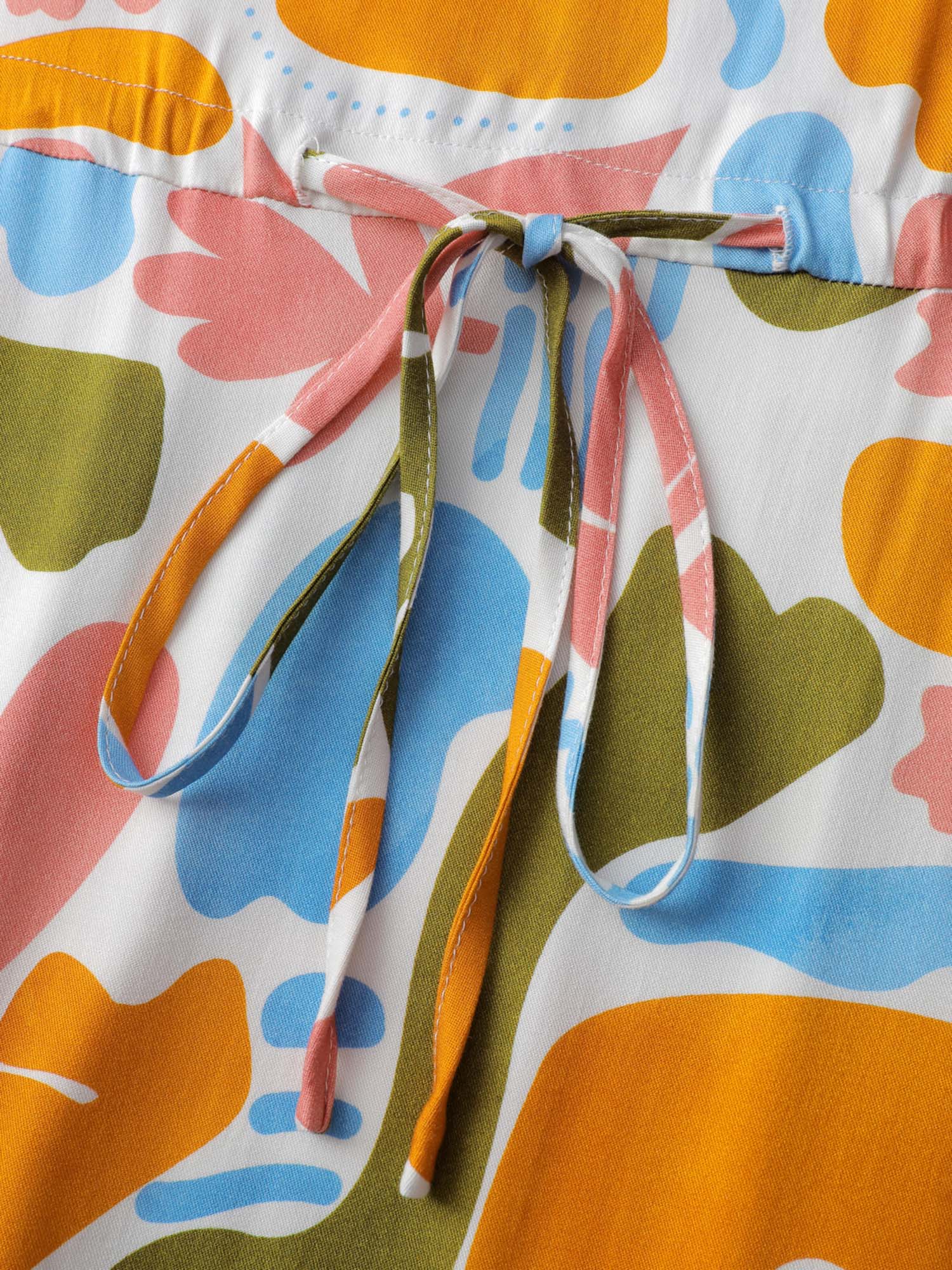 Abstract Print Neck-Tie Pockets Maxi Dress