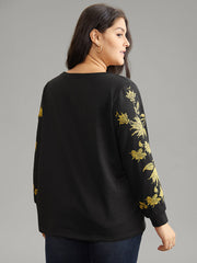 Floral Embroidered Two Tone Sweatshirt