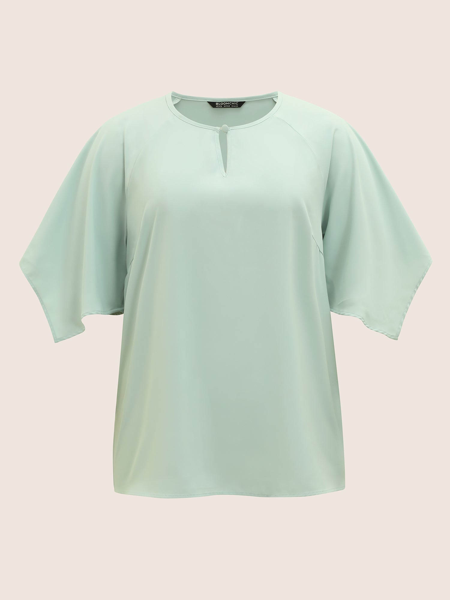 Solid Raglan Sleeve Keyhole Button Up Blouse