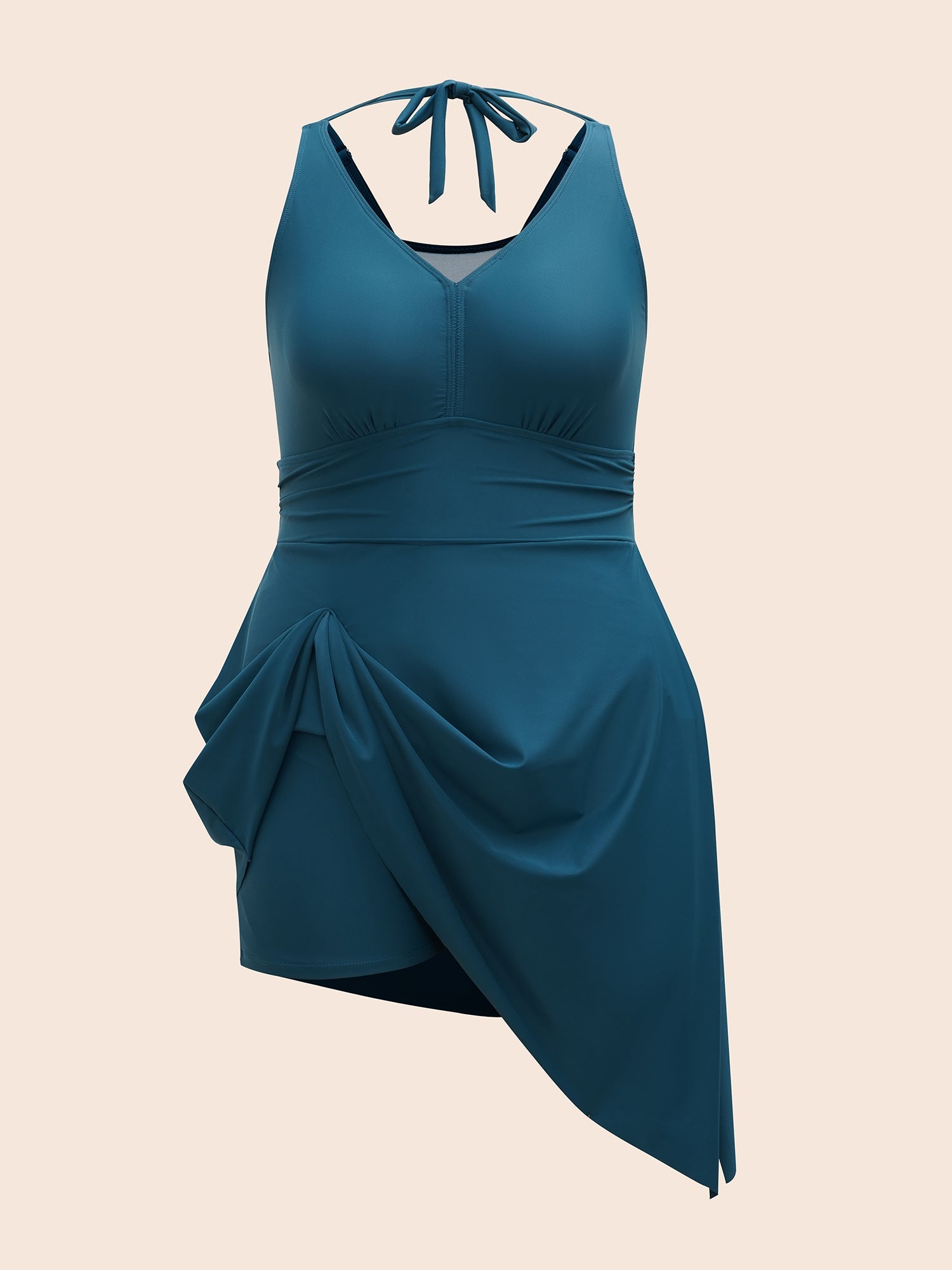 Side-Tie Halter Neck Pockets Swim Dress