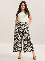 Floral Print Pull-On Wide-Leg Pants